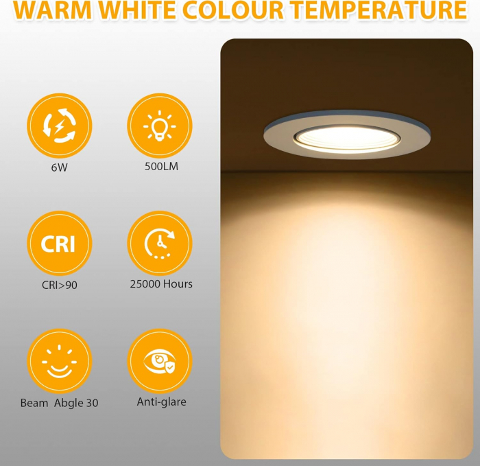 Spot LED exclusiv, încastrat, pivotant, spot LED ultraplat, 230V, lumini încasabile alb cald de 6W, set de 5 [4]