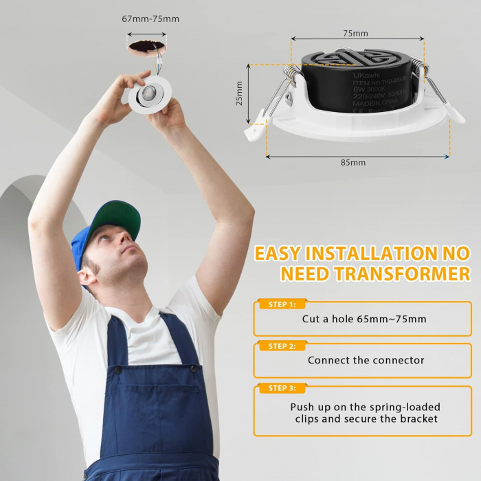 Spot LED exclusiv, încastrat, pivotant, spot LED ultraplat, 230V, lumini încasabile alb cald de 6W, set de 5 [6]