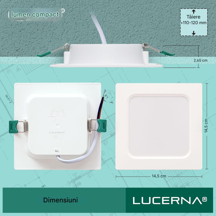 Spoturi LED încastrate, 230 V, 6500 K, 9W, 14.5x14.5 cm, set 6 bucati [6]