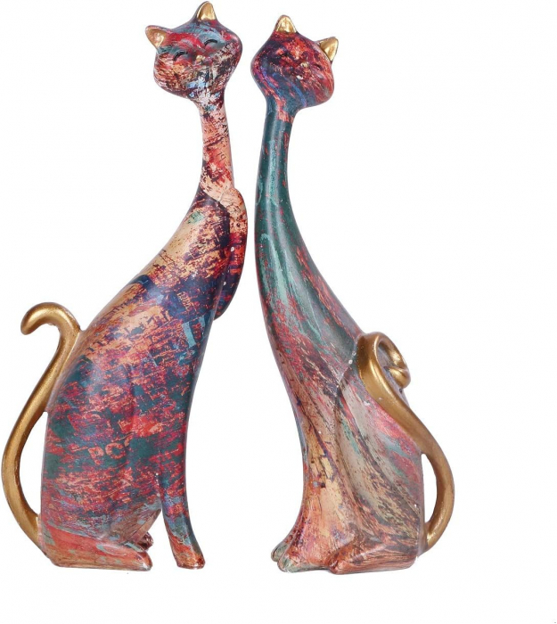 Statuete decorative din rasina pictata, 2 pisici 24 cm Maro [3]