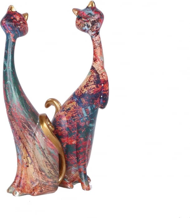 Statuete decorative din rasina pictata, 2 pisici 24 cm Maro [4]