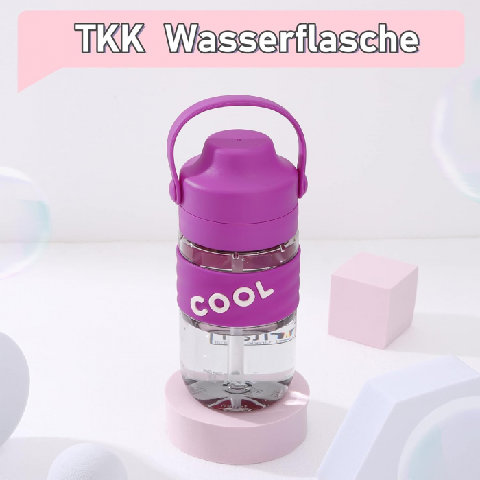 Sticla de apa din plastic fara BPA, cu maner transport, pai, 500 ml Mov [7]