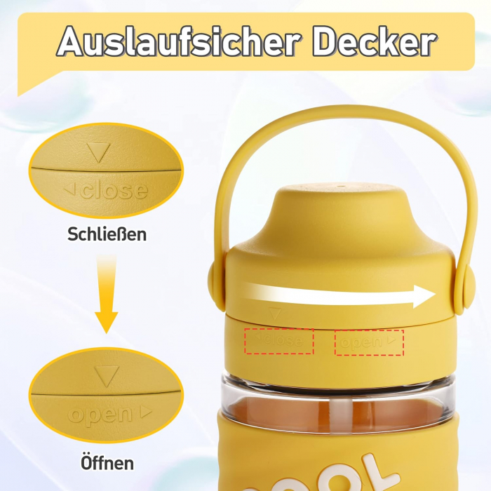 Sticla de apa din plastic fara BPA, cu maner transport, pai, 500 ml Galbena [3]