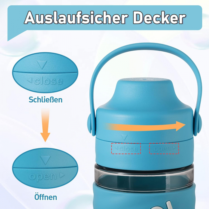 Sticla de apa din plastic fara BPA, cu maner transport, pai, 500 ml Albastra [3]