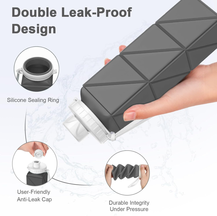 Sticla de apa din silicon, reutilizabila, portabila, pliabila, fara BPA, Gri 610 ml 7.29 x 7.29 x 7.62 cm; 145.15 grame [6]