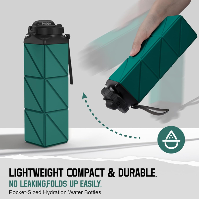 Sticla de apa din silicon, reutilizabila, portabila, pliabila, fara BPA, Verde 610 ml 7.29 x 7.29 x 7.62 cm; 145.15 grame [5]