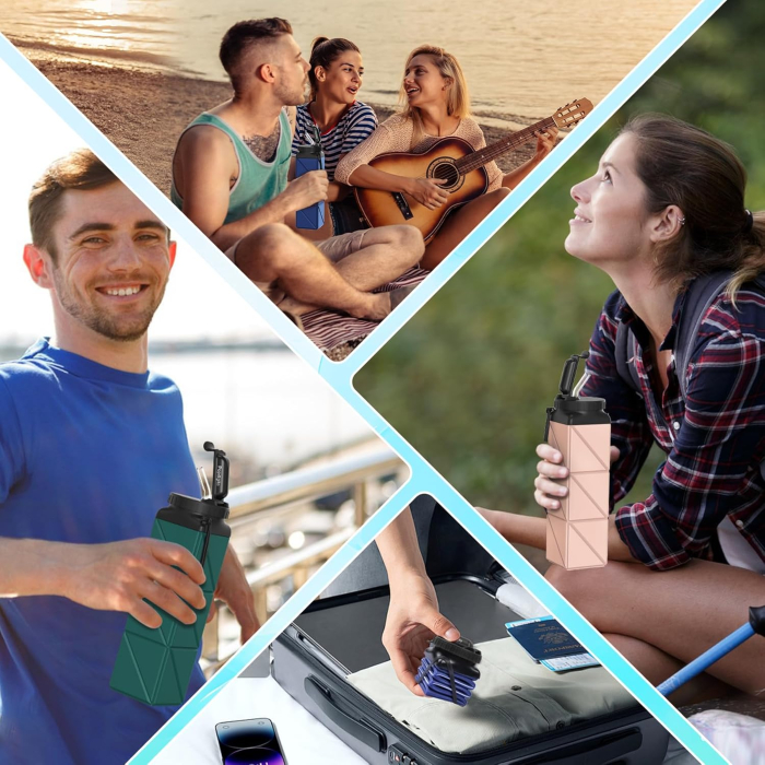 Sticla de apa din silicon, reutilizabila, portabila, pliabila, fara BPA, Verde 610 ml 7.29 x 7.29 x 7.62 cm; 145.15 grame [3]