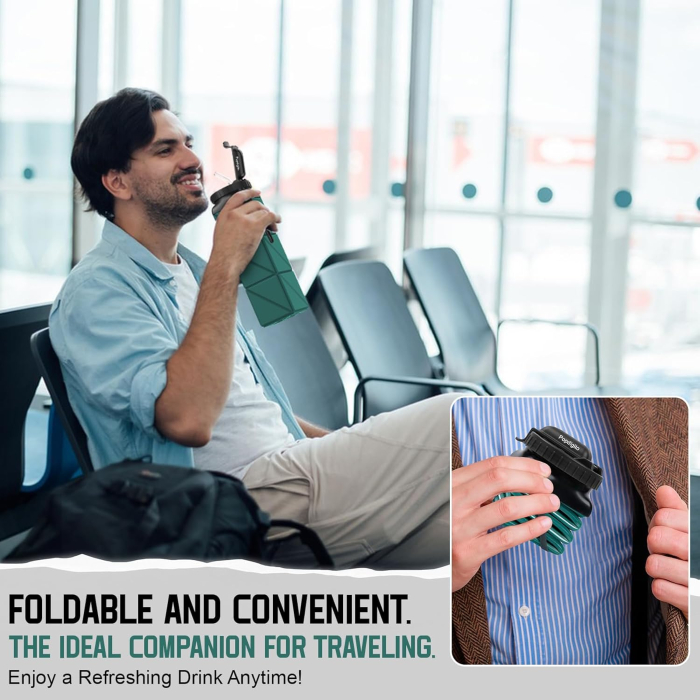 Sticla de apa din silicon, reutilizabila, portabila, pliabila, fara BPA, Verde 610 ml 7.29 x 7.29 x 7.62 cm; 145.15 grame [4]