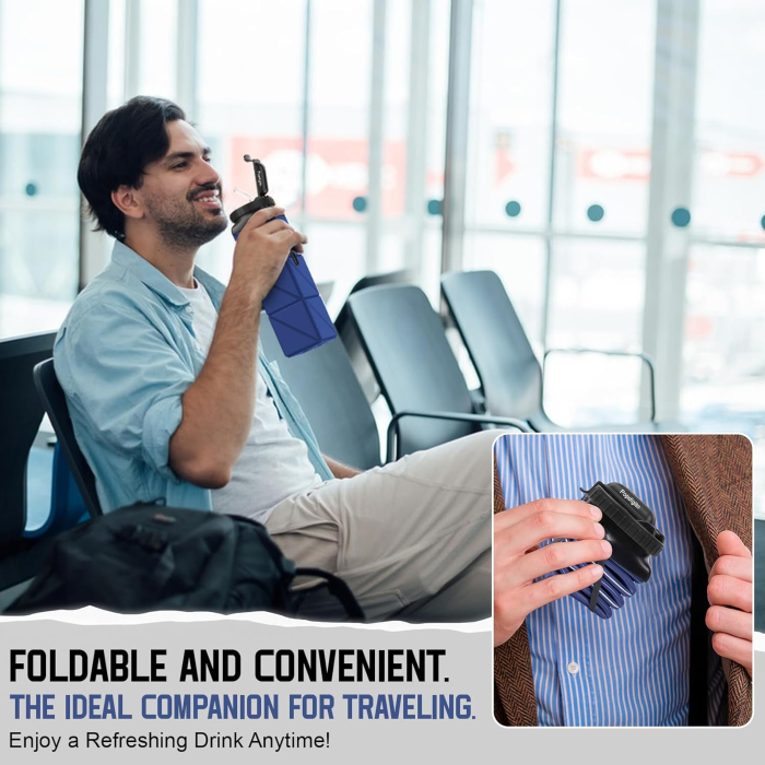 Sticla de apa din silicon, reutilizabila, portabila, pliabila, fara BPA, Albastra 610 ml 7.29 x 7.29 x 7.62 cm; 145.15 grame [4]