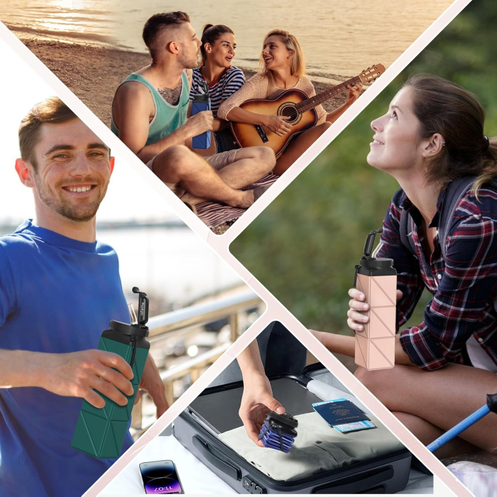 Sticla de apa din silicon, reutilizabila, portabila, pliabila, fara BPA, Albastra 610 ml 7.29 x 7.29 x 7.62 cm; 145.15 grame [3]