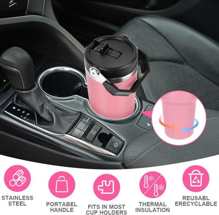 Sticla sport din otel inoxidabil, termoizolanta, Roz 900 ml [6]