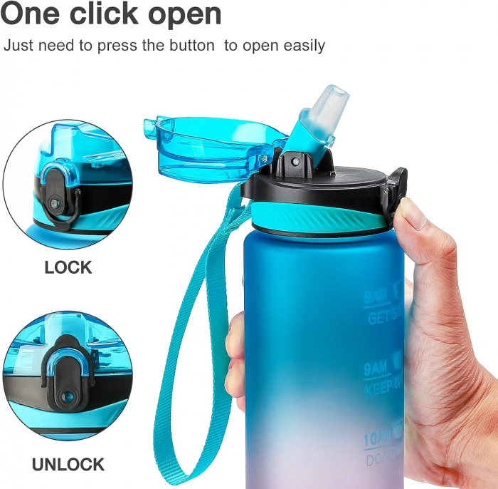 Sticla sport din plastic fara BPA, gradata pentru consum lichide, cu perii de curatare 1L [3]