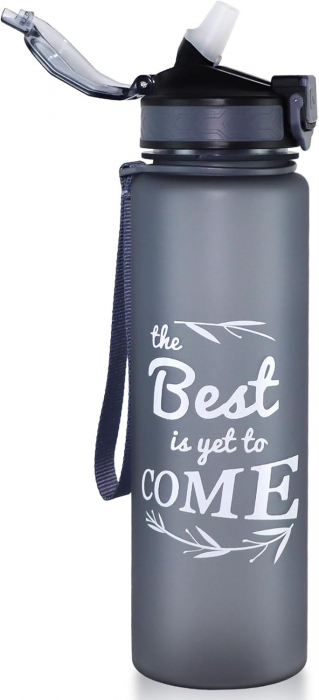 Sticla sport din plastic fara BPA, gradata pentru consum lichide, anticurgere, Gri, 1 L [1]