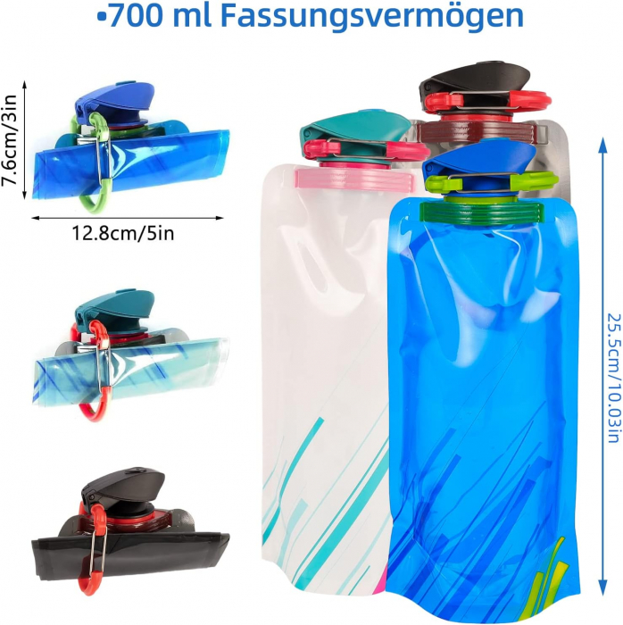 Sticle pliabile reutilizabile din plastic colorat 700 ml- set 6 bucati [2]