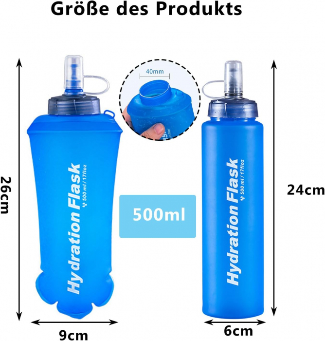 Sticle pliabile reutilizabile din silicon pentru lichide, cu supapa,  500 ml set 2 bucati [2]