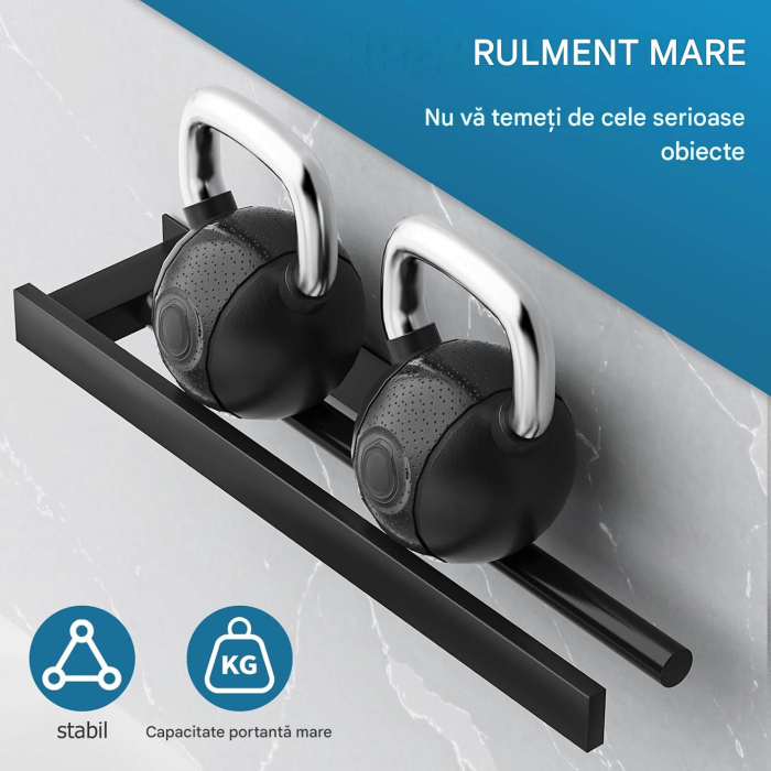 Suport negru pentru prosoape de baie, inox, montare fara gaurire, 40 cm [2]