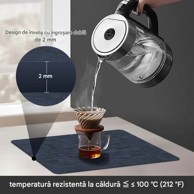 Suport de farfurii si pahare din piele PU gri inchis, set 4 si 4 bucati [3]