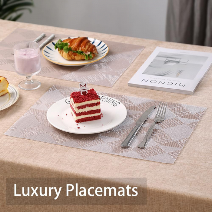 Suport de farfurii pentru servirea mesei 45x30 cm, set 8 bucati, crem cu model [7]