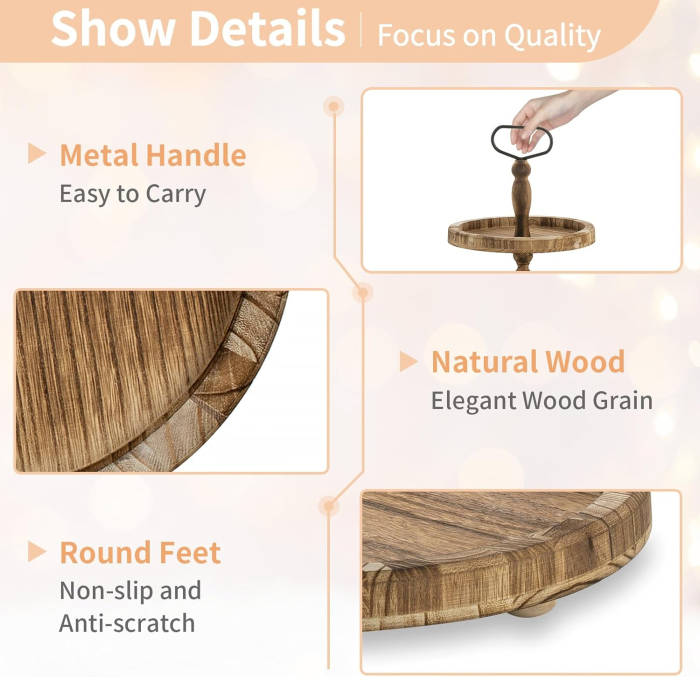 Suport din lemn pentru servire, margini inalte si maner, 2 nivele [5]