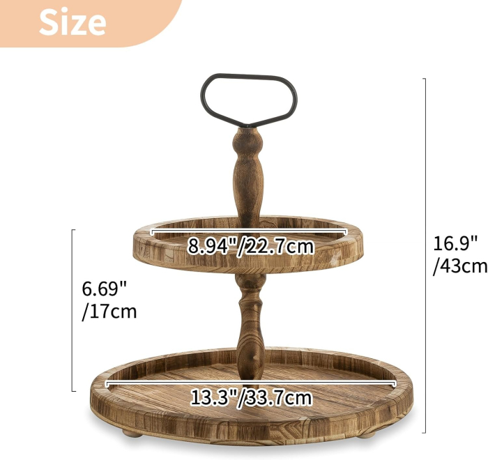 Suport din lemn pentru servire, margini inalte si maner, 2 nivele [6]