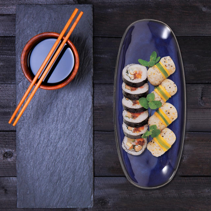 Platou albastru semioval mic 28.1x12.6 cm compatibil, cuptor, microunde, masina spalat, congelator [9]