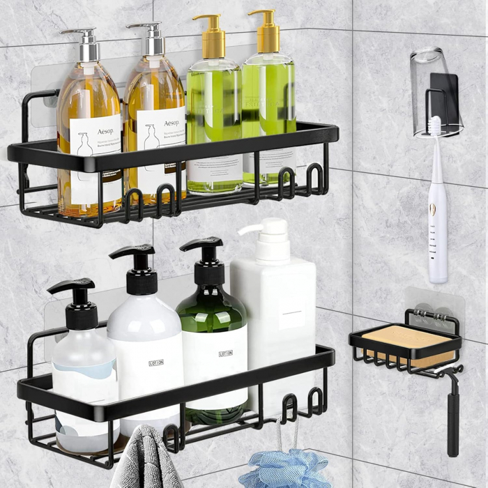 Suporti de dus din aluminiu, set 4 piese, negre [1]