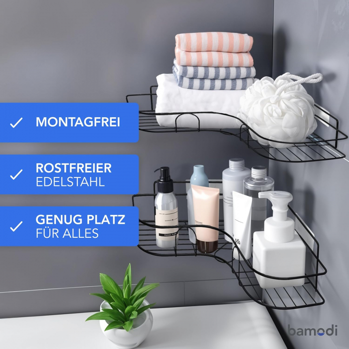 Suporti pentru dus, negri, pe colt, fara gaurire, set 2 bucati [2]