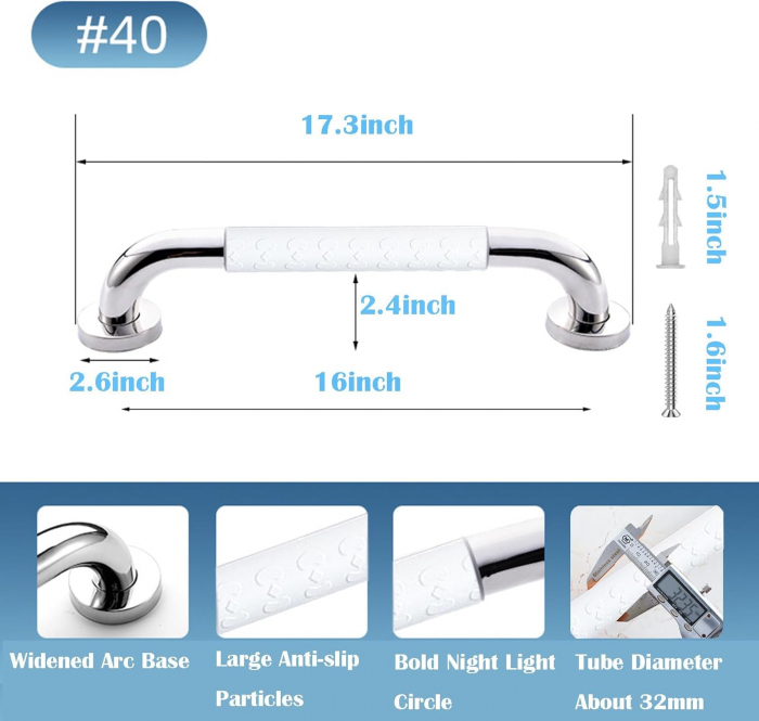 Bara ajutatoare pentru baie, otel inoxidabil, maner antialunecare, 40 cm [6]