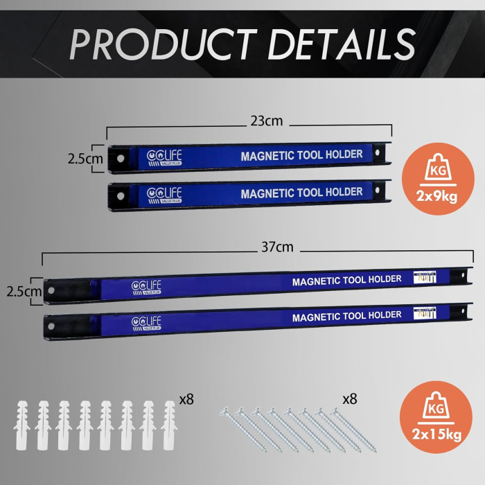 Suporti magnetici 2x23cm, 2x37cm pentru cutite bucatarie, scule, etc, set 4 bucati [2]