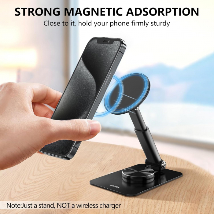 Suport magnetic pentru telefon mobil pentru MagSafe, pliabil, Rotire 360 ​​cu inele metalice, Compatibil cu iPhone 15 14 13 12 Pro Max și husă de 110 mm [2]
