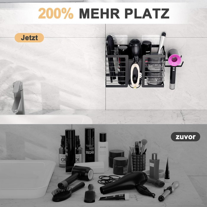 Suport metalic organizare accesorii baie cu 3 compartimente si 2 carlige [3]
