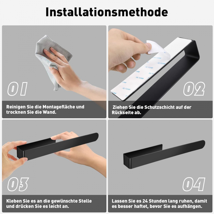 Suport pentru prosoape autoadeziv, fara gaurire Negru - 2 bucati 17.5 si 37 cm [3]