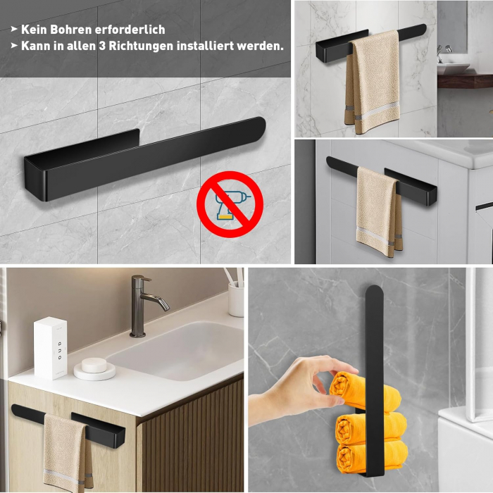 Suport pentru prosoape autoadeziv, fara gaurire Negru - 2 bucati 17.5 si 37 cm [5]