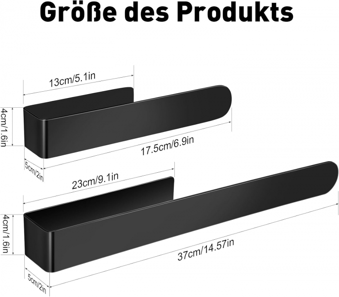 Suport pentru prosoape autoadeziv, fara gaurire Negru - 2 bucati 17.5 si 37 cm [6]