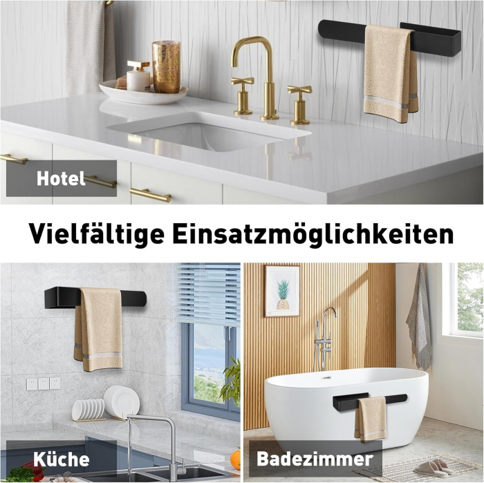 Suport pentru prosoape autoadeziv, fara gaurire Negru - 2 bucati 17.5 si 37 cm [7]