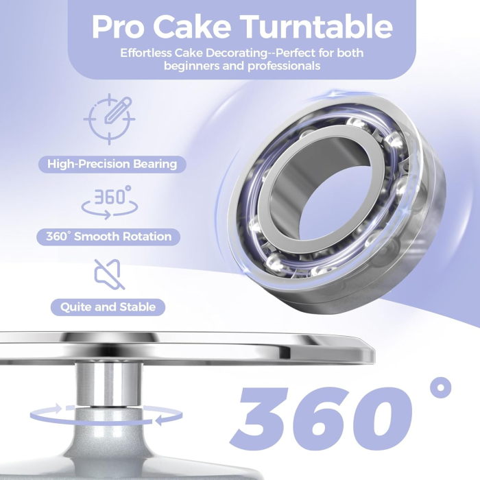 Suport rotativ plat pentru tort, turnant din aliaj de aluminiu, set cu 2 palete unghiulare si 3 raclete de aluat [3]