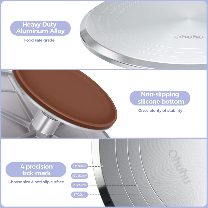 Suport rotativ plat pentru tort, turnant din aliaj de aluminiu, set cu 2 palete unghiulare si 3 raclete de aluat [5]
