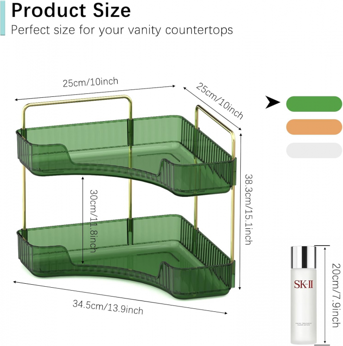 Suport pentru organizare produse cosmetice verde pe colt pe 2 nivele [7]