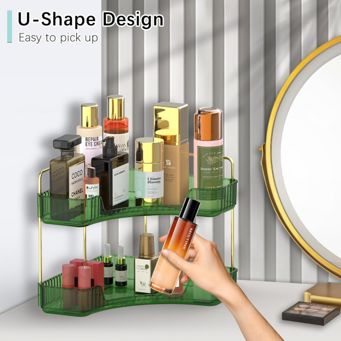Suport pentru organizare produse cosmetice verde pe colt pe 2 nivele [6]