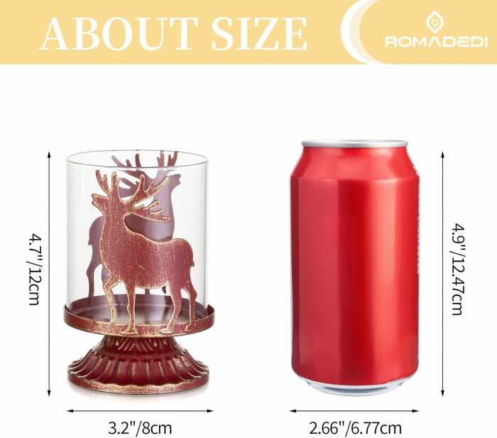 Suporti de lumanari din sticla si metal rosu set 2 bucati 12 cm [6]