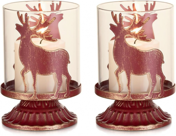Suporti de lumanari din sticla si metal rosu set 2 bucati 12 cm [1]