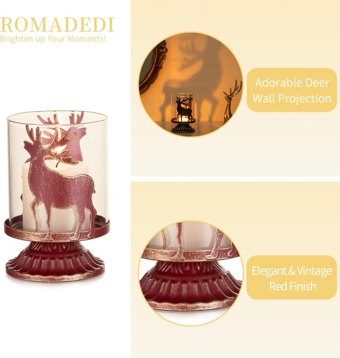 Suporti de lumanari din sticla si metal rosu set 2 bucati 12 cm [7]