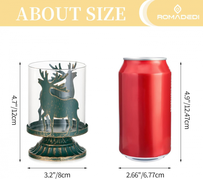 Suporti de lumanari din sticla si metal verde set 2 bucati 12 cm [6]
