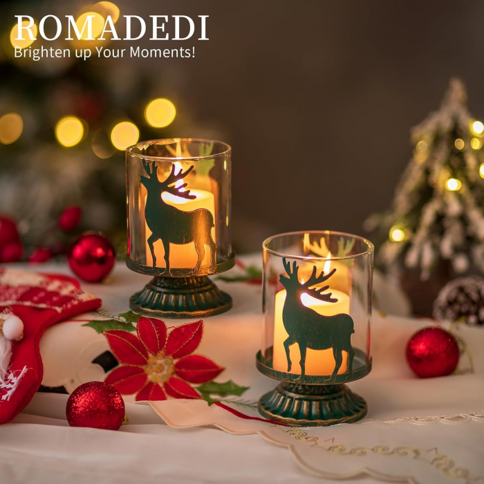 Suporti de lumanari din sticla si metal verde set 2 bucati 12 cm [3]