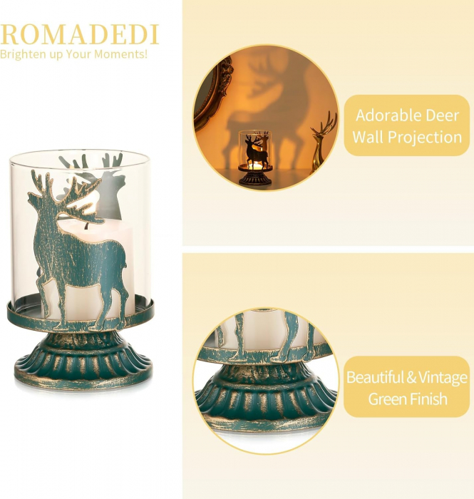 Suporti de lumanari din sticla si metal verde set 2 bucati 12 cm [7]