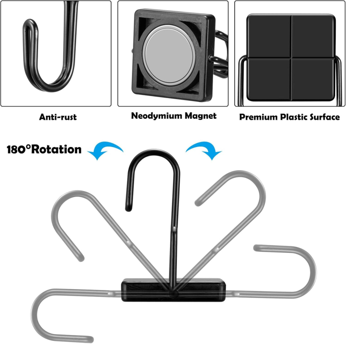 Suporti metalici magnetici negri cu 6 carlige culisante puternice [3]