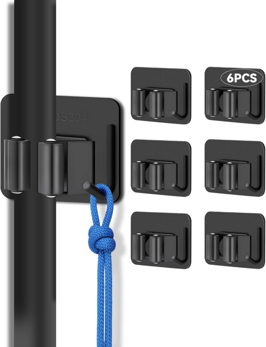 Suporti metalici, negri, pentru 6 scule cu 6 carlige, aplicare fara gaurire [1]