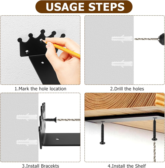 Suporti metalici negri pentru rafturi, 4 bucati de 20 cm cu accesorii [3]