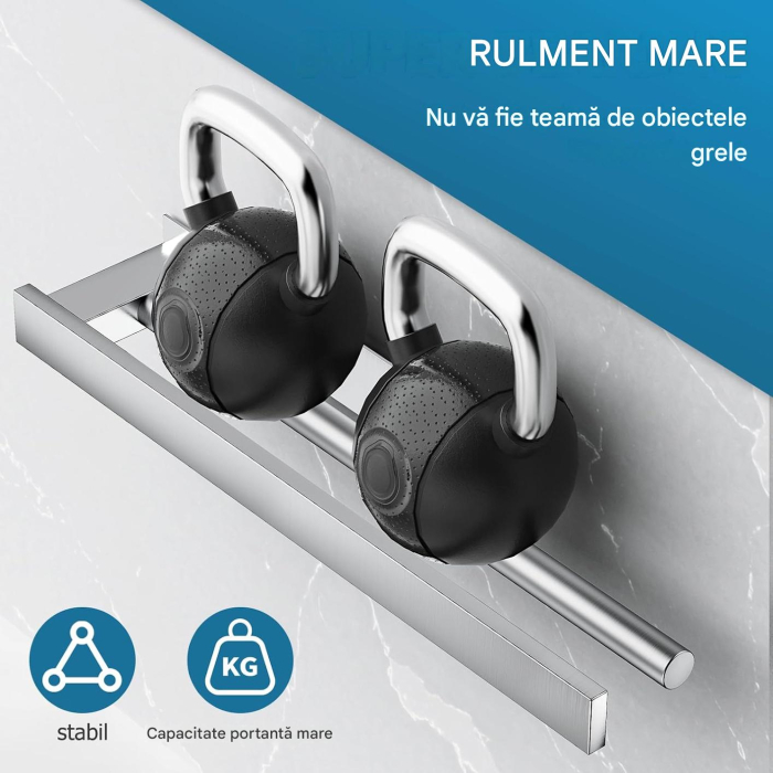 Suport argintiu pentru prosoape de baie, inox, montare fara gaurire, 40 cm [3]