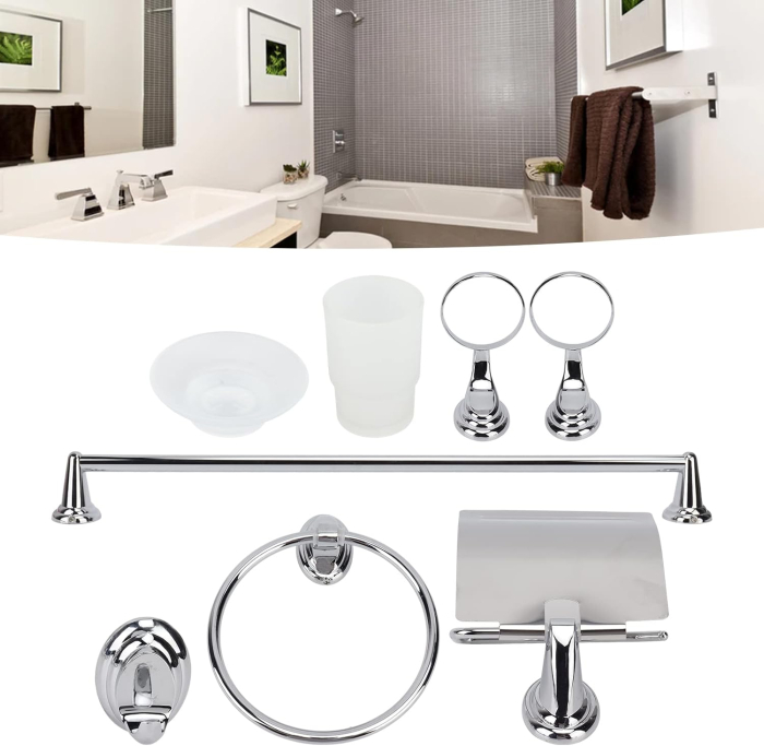 Set suporti pentru baie, simplu și original, fără bavuri, accesorii complete, instalare ușoară, 9 piese [3]